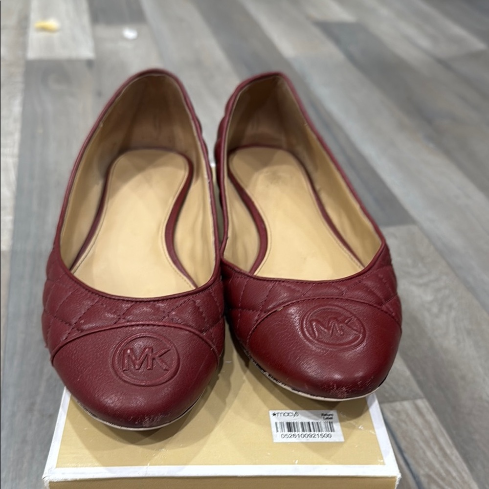 Michael Kors Red Leather Flats with Logo Detail